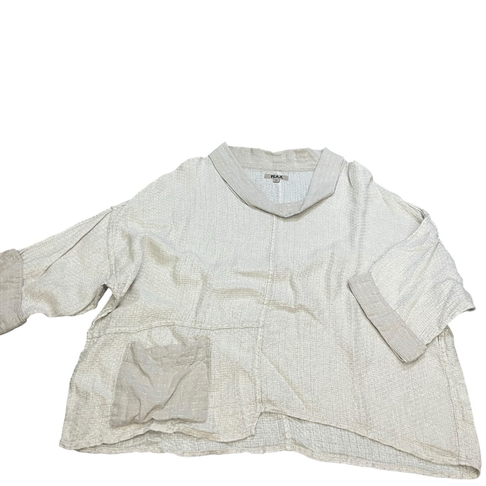 Flax Linen Womens Poetic Cream Sandstone Top Lagenlook Oversized Size Large